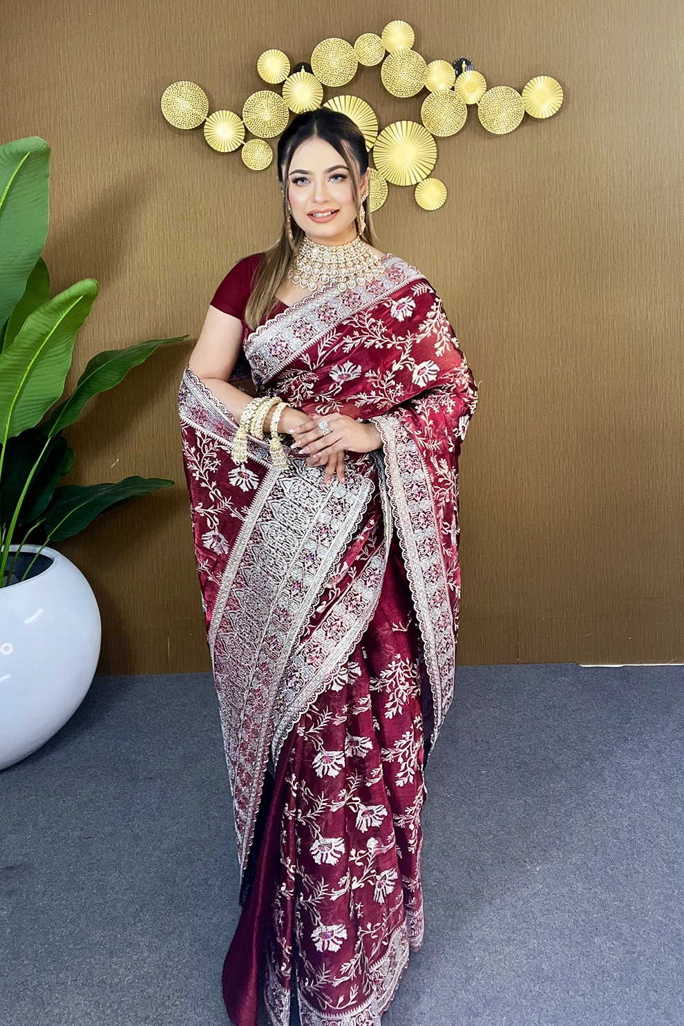 Merun jemi Chu Georgette party Saree